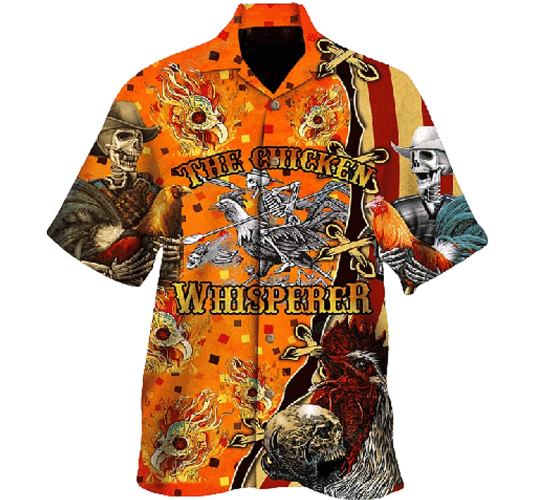 Skull Hot Chilli Chicken The Chicken Whisperer White Hawaiian Shirt, Button Up Aloha Shirt For Men, Women