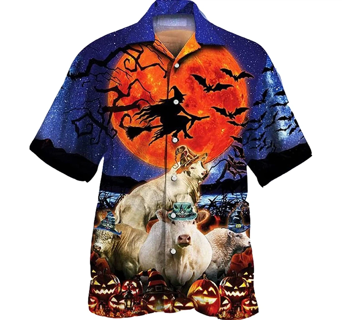 Cow Highland Cattle Lovers Halloween Pumpkin Gifts And White Hawaiian Shirt, Button Up Aloha Shirt For Men, Women