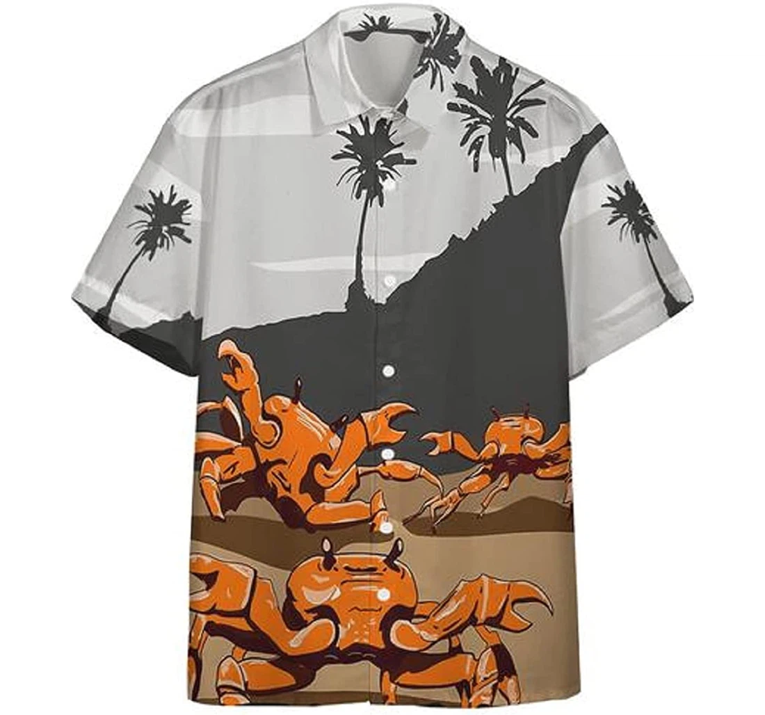 Dancing Crabs On A Beach Gift And White Hawaiian Shirt, Button Up Aloha Shirt For Men, Women