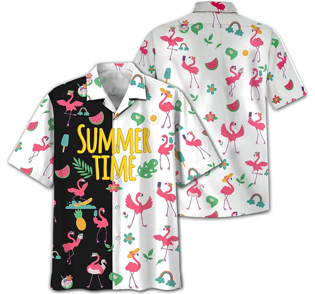 Flamingo - Pineapple And Gift And White Hawaiian Shirt, Button Up Aloha Shirt For Men, Women