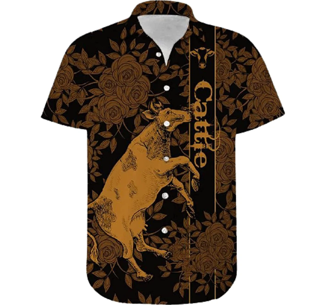 Cow And Rose Cattle Lovers Gifts And Hawaiian Shirt, Button Up Aloha Shirt For Men, Women