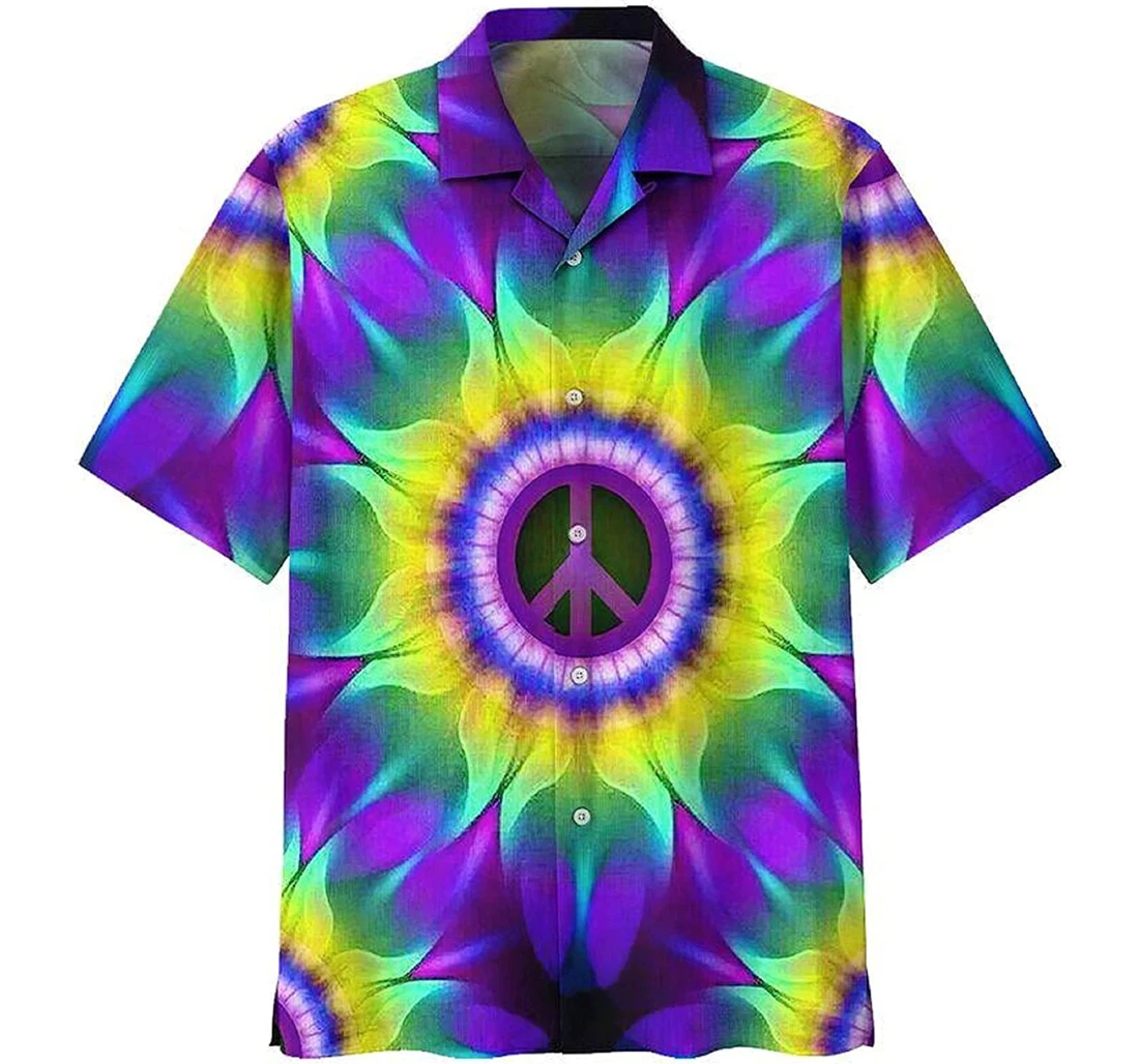 Hippie Sunflower Peace Sign Gift And White Hawaiian Shirt, Button Up Aloha Shirt For Men, Women