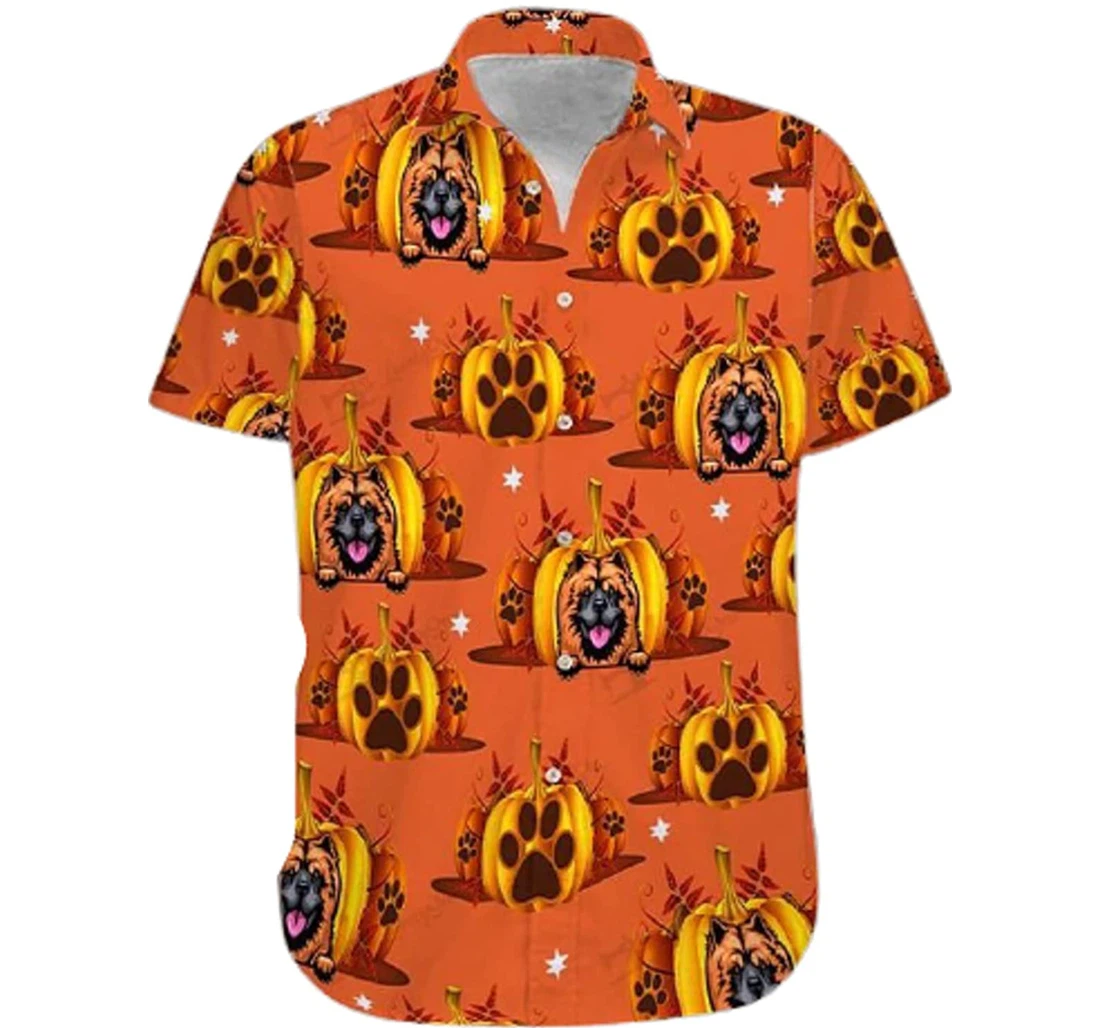 Dog And Pumpkin Chowchow Halloween Gifts And White Hawaiian Shirt, Button Up Aloha Shirt For Men, Women