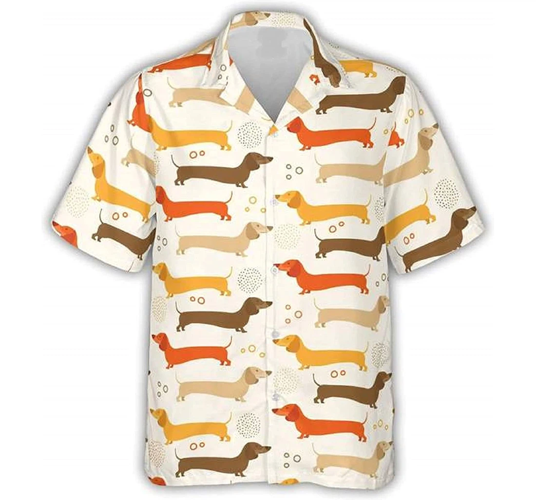 Dachshund Colorful Dog Lover, Gift And White Hawaiian Shirt, Button Up Aloha Shirt For Men, Women