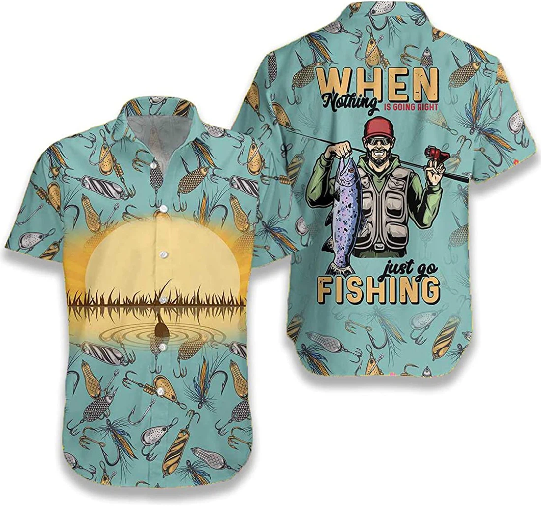 Fisherman - When Nothing Is Going Right Go Fishing Fishing Lover White Hawaiian Shirt, Button Up Aloha Shirt For Men, Women