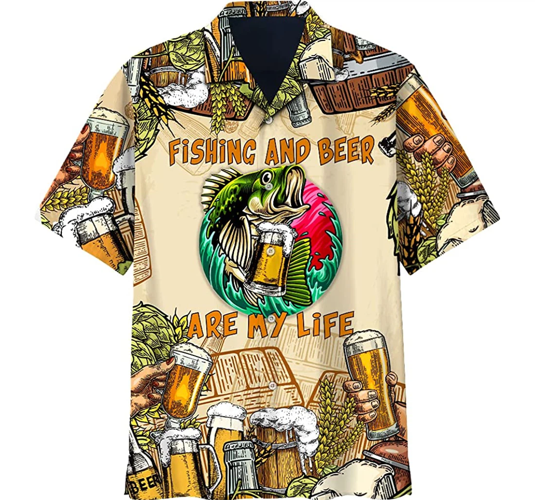 Bass Fishing And Beer Are My Life Hops White Hawaiian Shirt, Button Up Aloha Shirt For Men, Women