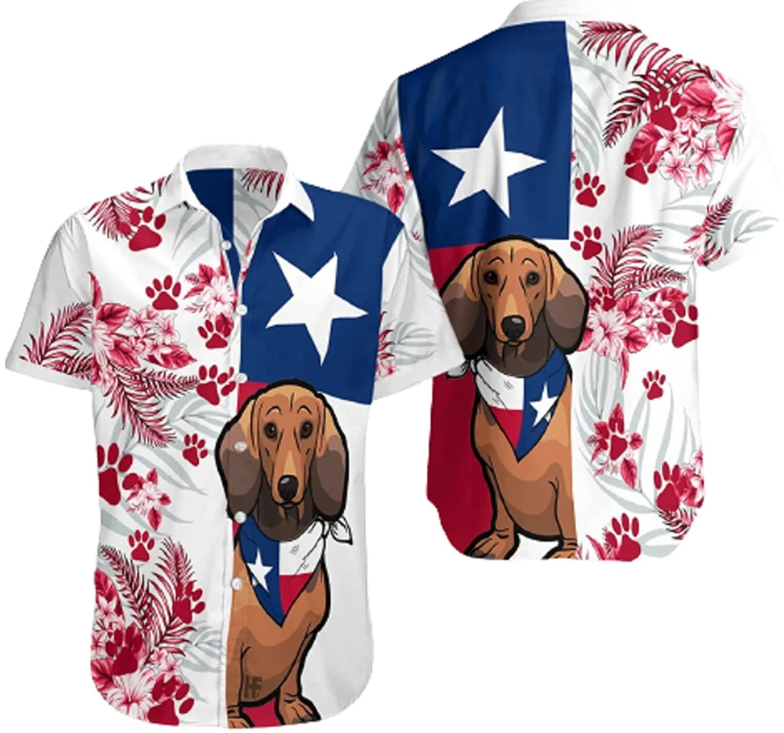 Dog And Flower Dachshund Texas Flag White Hawaiian Shirt, Button Up Aloha Shirt For Men, Women