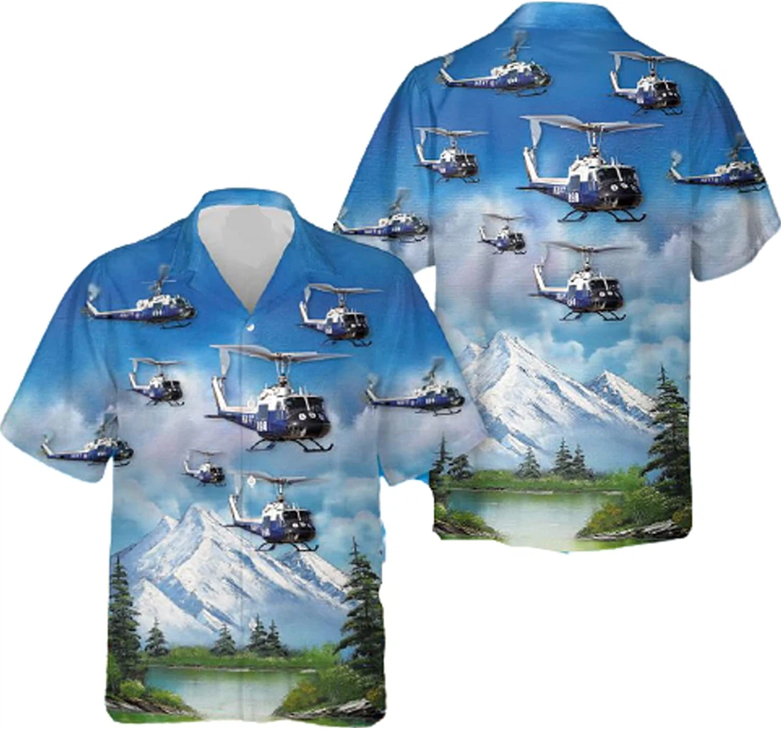 Pilot Helicopter - Mountain - Lake - Tree White Hawaiian Shirt, Button Up Aloha Shirt For Men, Women