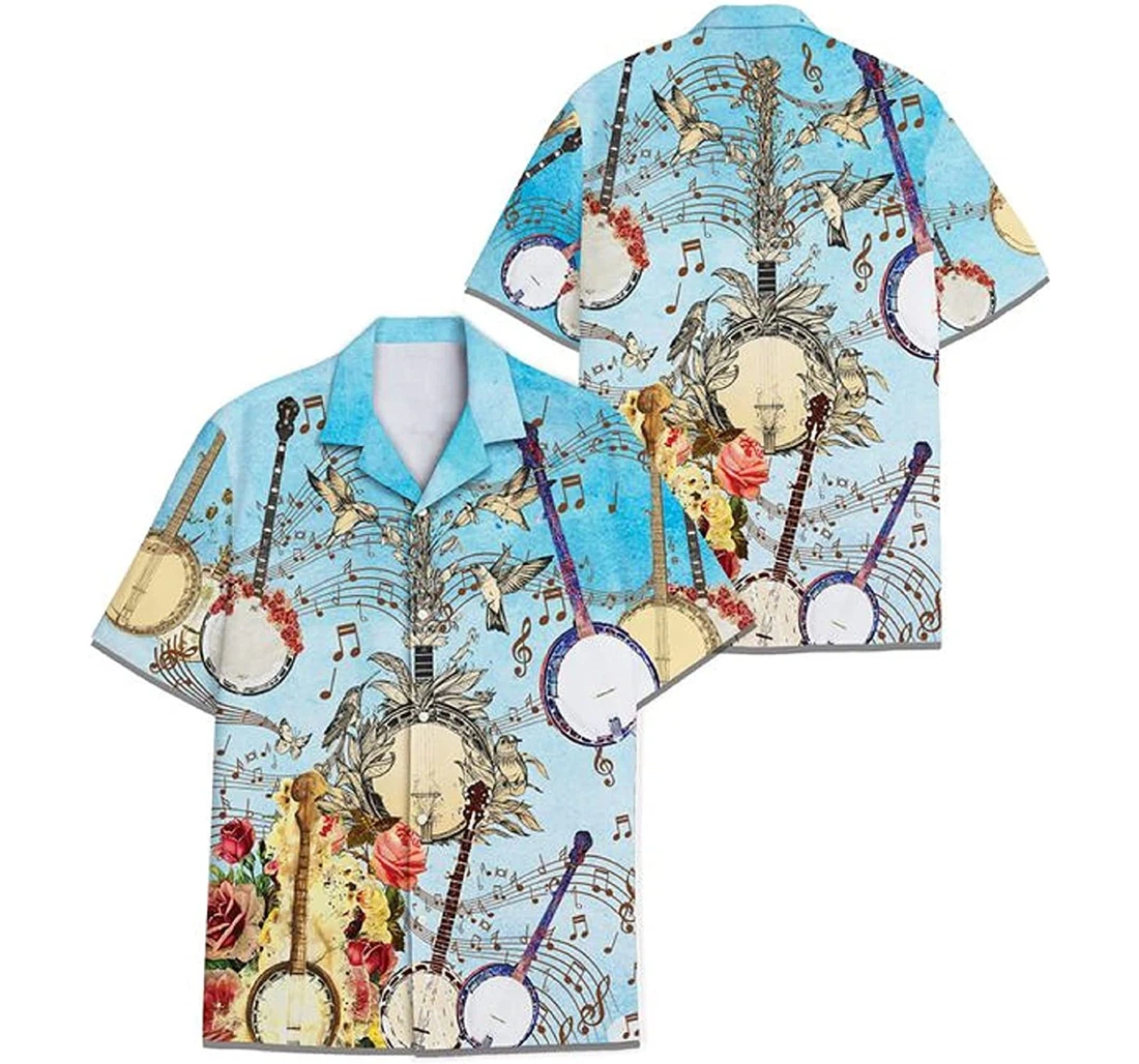 Banjo - Music Note And Music Lover, Gift And White Hawaiian Shirt, Button Up Aloha Shirt For Men, Women