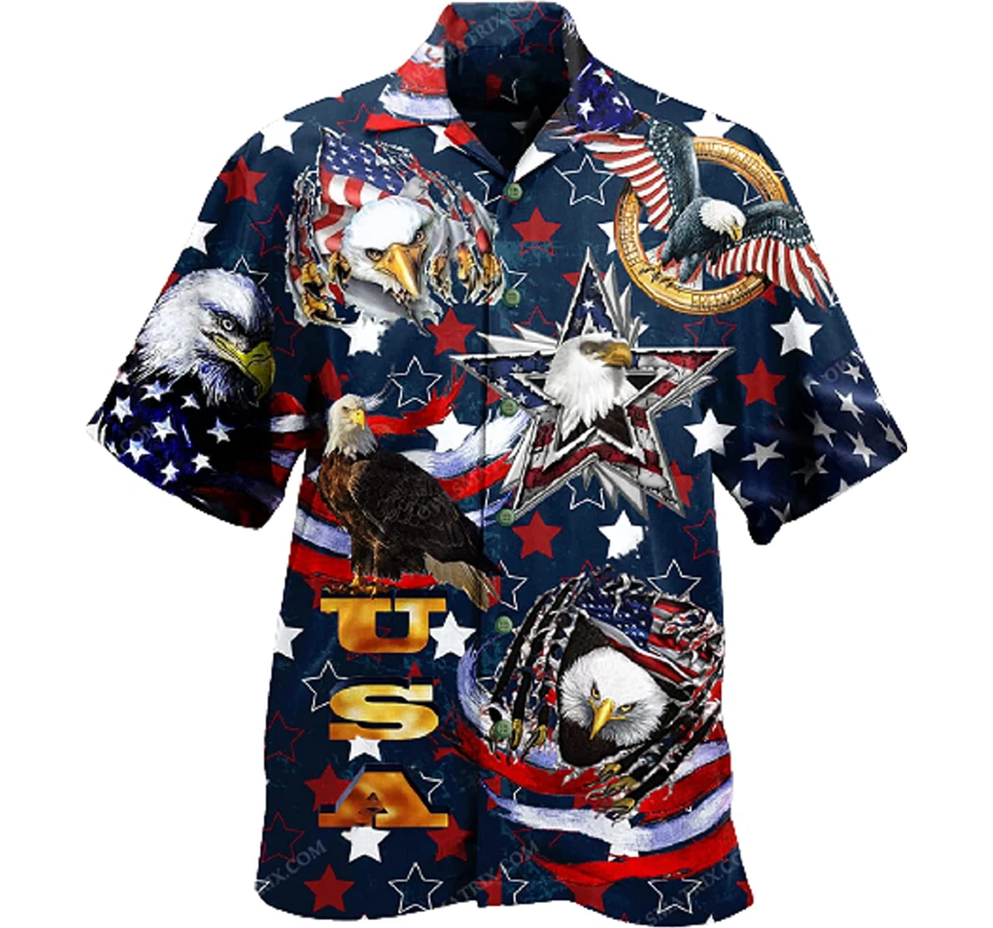 Love Eagle American Flag White Hawaiian Shirt, Button Up Aloha Shirt For Men, Women