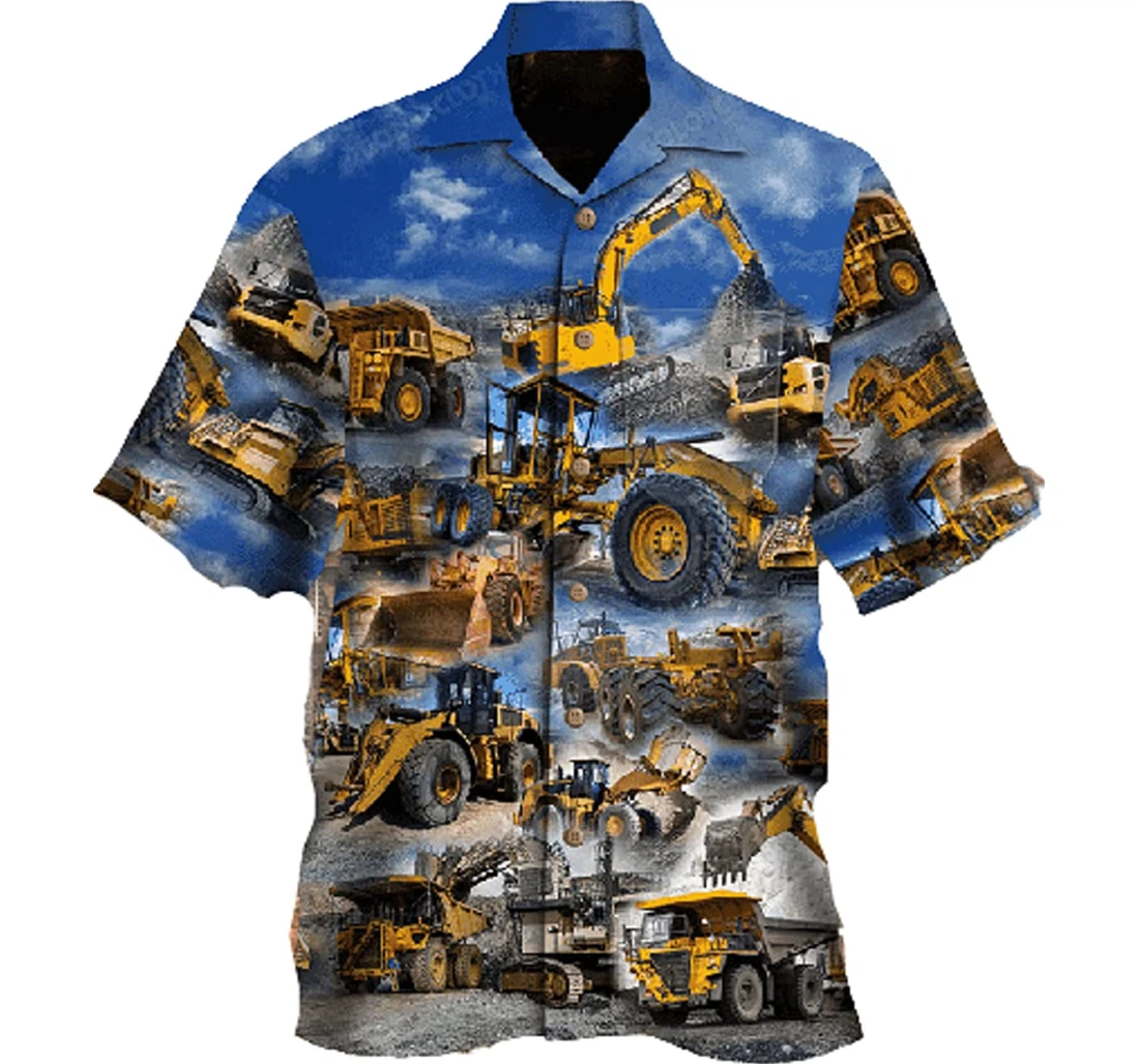 Excavator Love Heavy Equipment White Hawaiian Shirt, Button Up Aloha Shirt For Men, Women