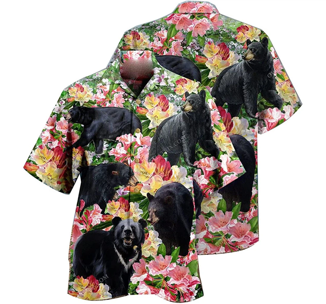 Black Bear - Hibiscus Flower Gift And Hawaiian Shirt, Button Up Aloha Shirt For Men, Women