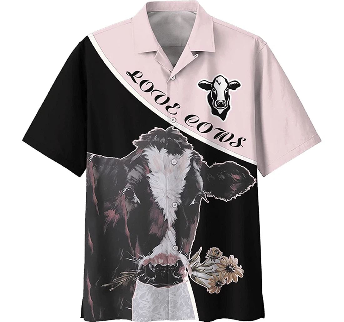 Cow And Animal Lover, Gift And White Hawaiian Shirt, Button Up Aloha Shirt For Men, Women