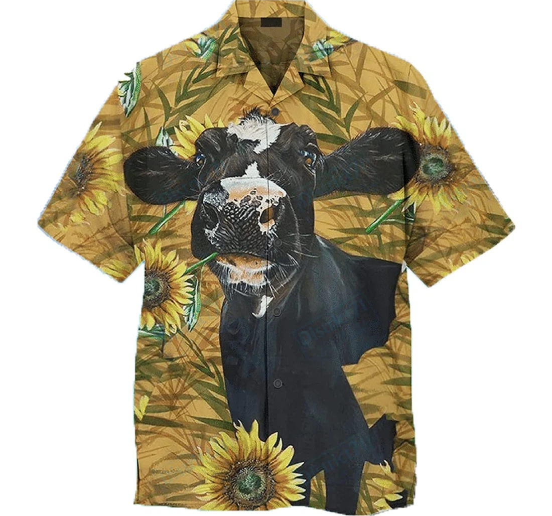 Cow And Sunflower Cow Lover, Gift And White Hawaiian Shirt, Button Up Aloha Shirt For Men, Women