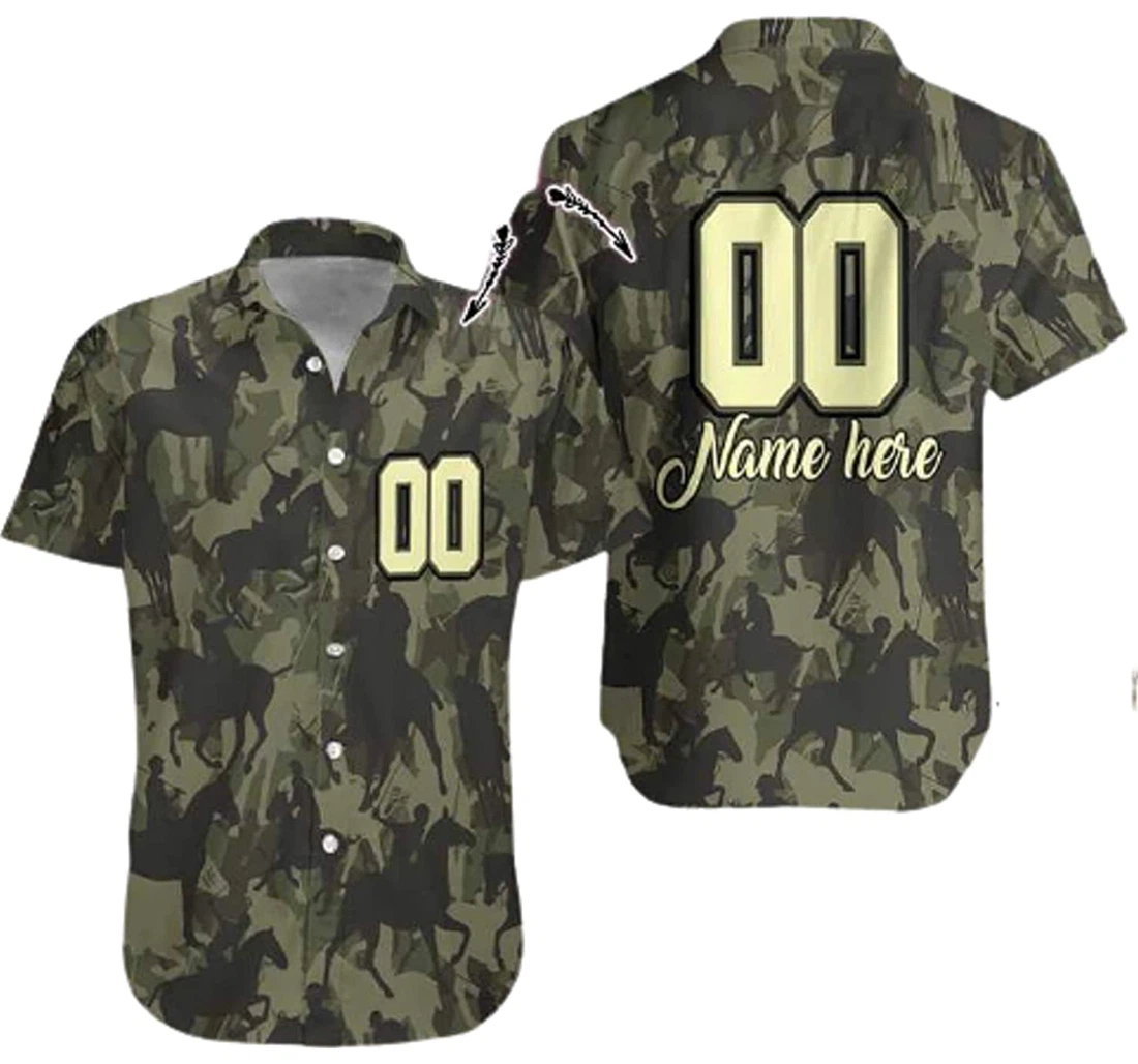 Custom Name And Number Cowboy, Horse Polo Camo Pattern Shirts Hawaiian Shirt, Button Up Aloha Shirt For Men, Women