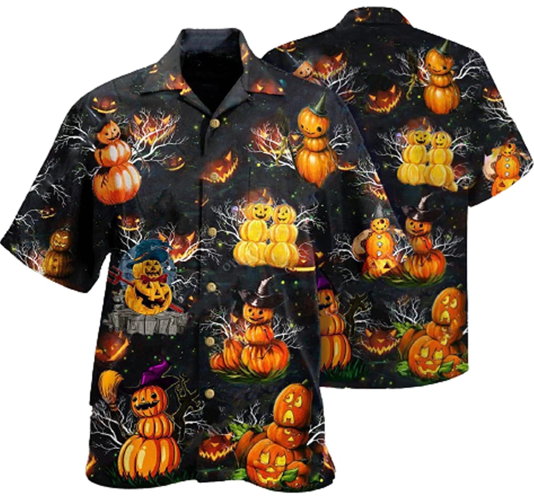 Halloween Pumpkin Tree Gifts And White Hawaiian Shirt, Button Up Aloha Shirt For Men, Women