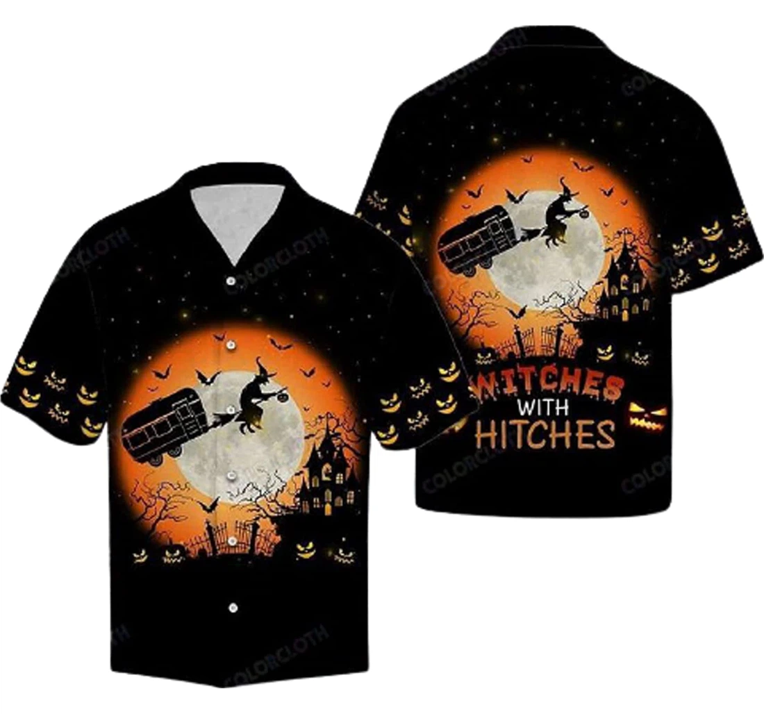 Caravan Witches Halloween White Hawaiian Shirt, Button Up Aloha Shirt For Men, Women