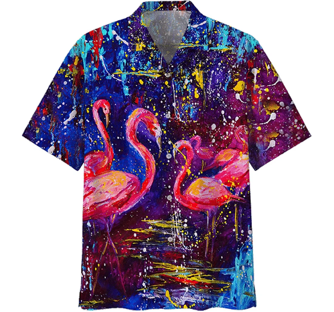 Flamingo Colorful Flamingo Lover, Gift And White Hawaiian Shirt, Button Up Aloha Shirt For Men, Women