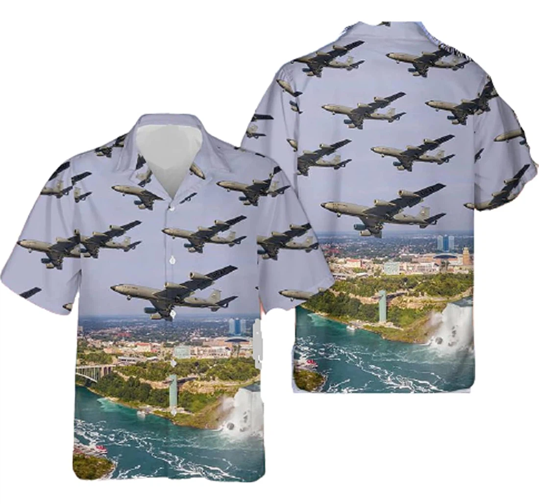 Pilot - Airplane Over The City- River White Hawaiian Shirt, Button Up Aloha Shirt For Men, Women