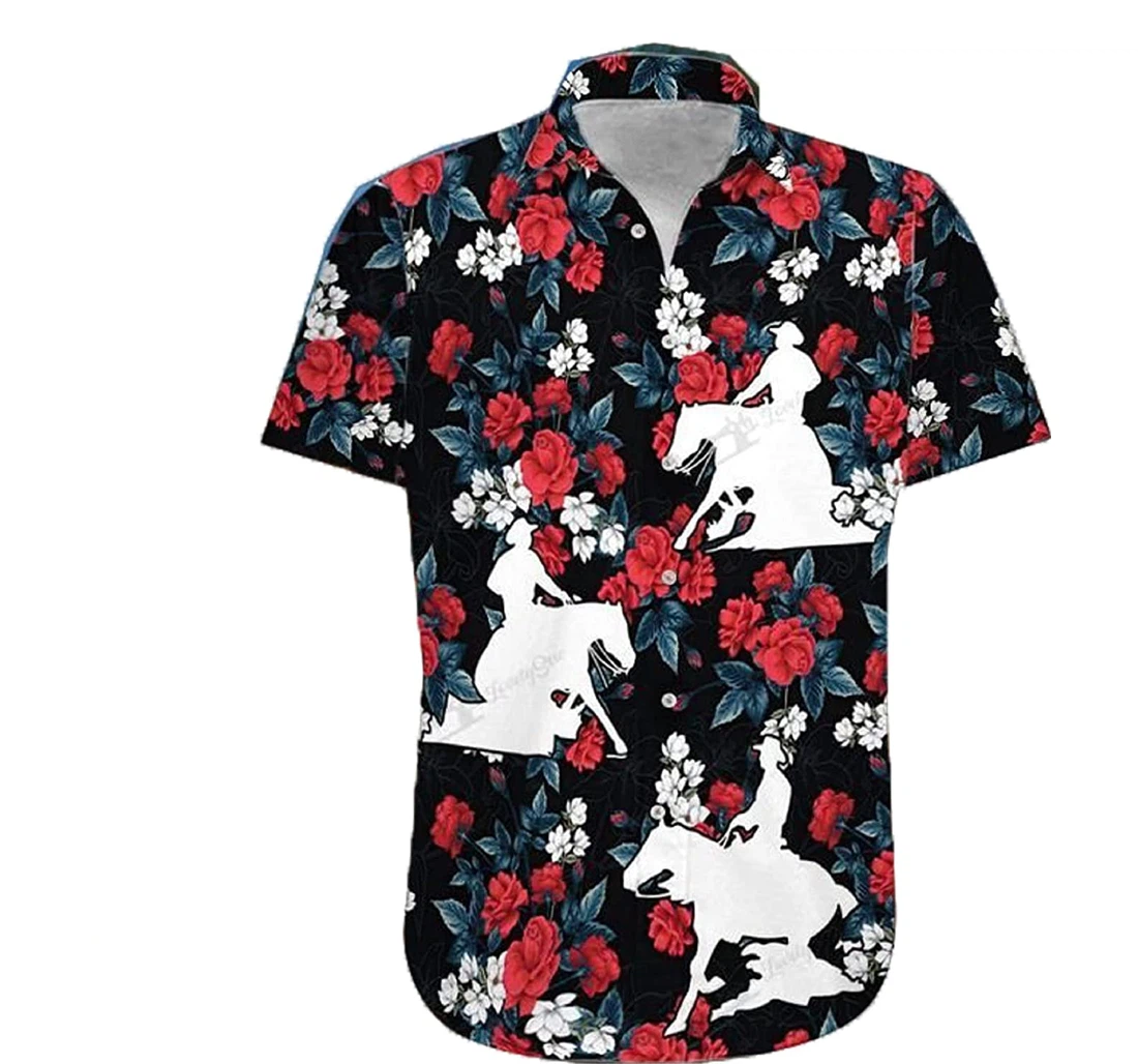 Cowboy - Reining Horse Rose Red Gift Cowboy, Hawaiian Shirt, Button Up Aloha Shirt For Men, Women