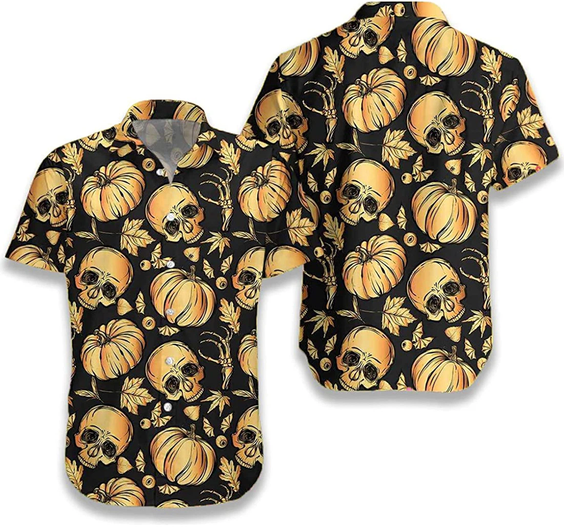 Pumpkin & Skull Halloween Gift And White Hawaiian Shirt, Button Up Aloha Shirt For Men, Women