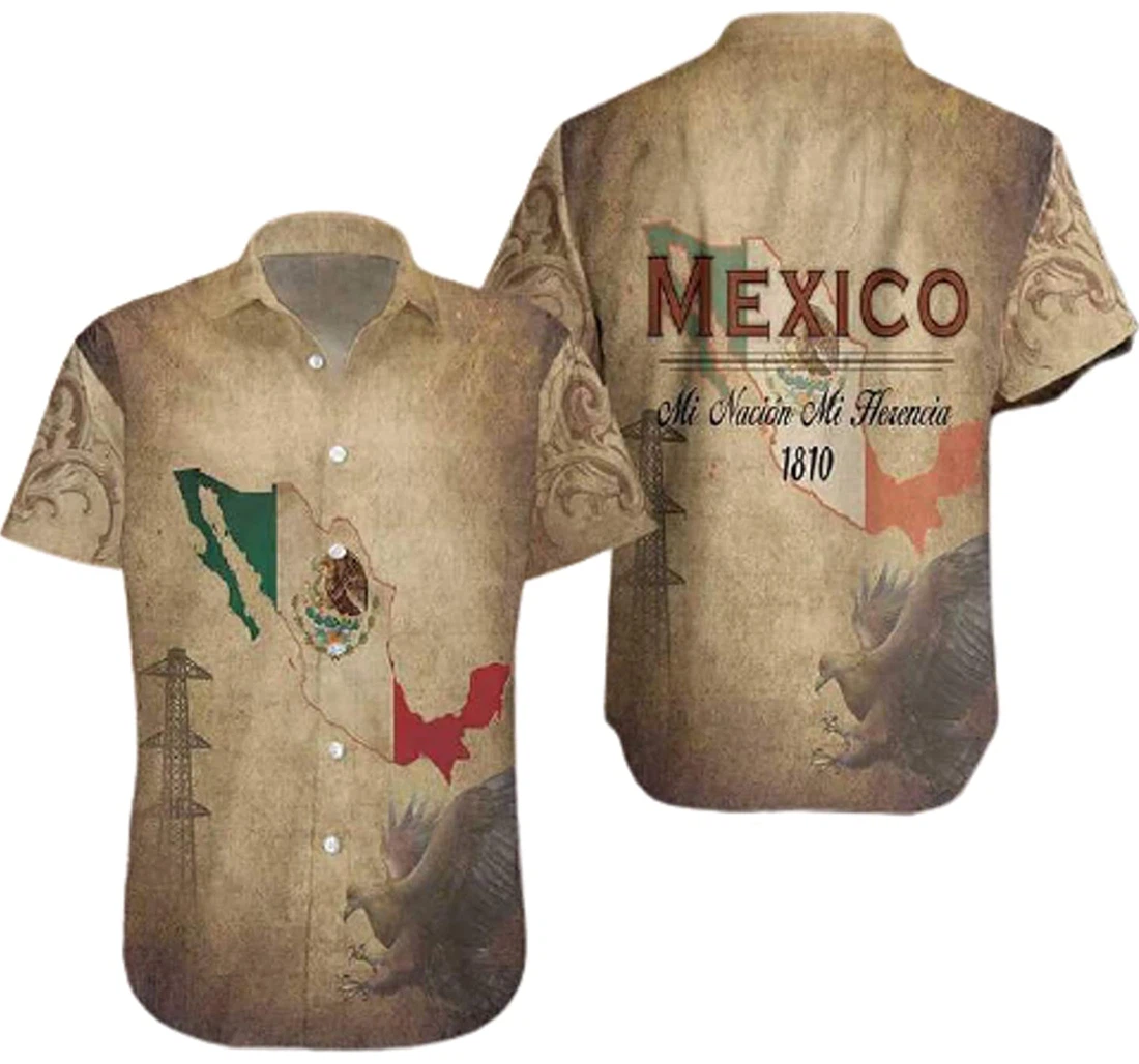 Shirts Eagle Mexico, Mi Nación Mi Herencia Mexico White Hawaiian Shirt, Button Up Aloha Shirt For Men, Women