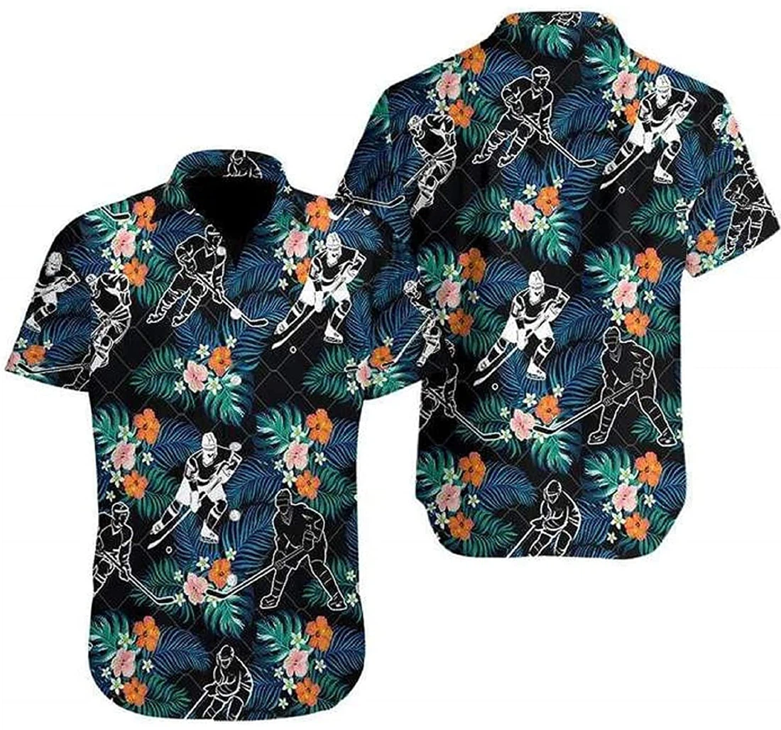 Hockey Player Black Hibiscus Gifts And Hawaiian Shirt, Button Up Aloha Shirt For Men, Women