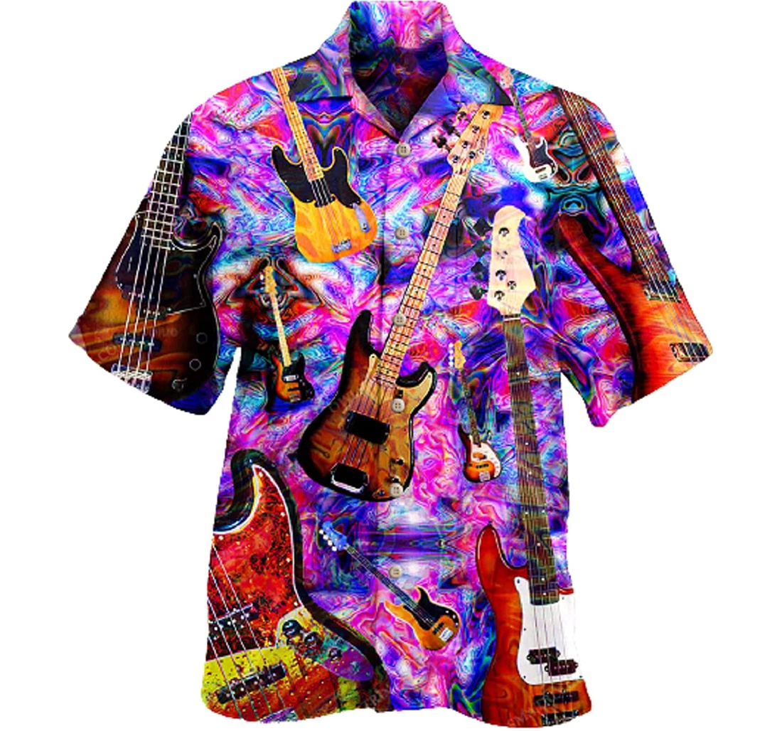 Guitar Music Life Love Color White Hawaiian Shirt, Button Up Aloha Shirt For Men, Women