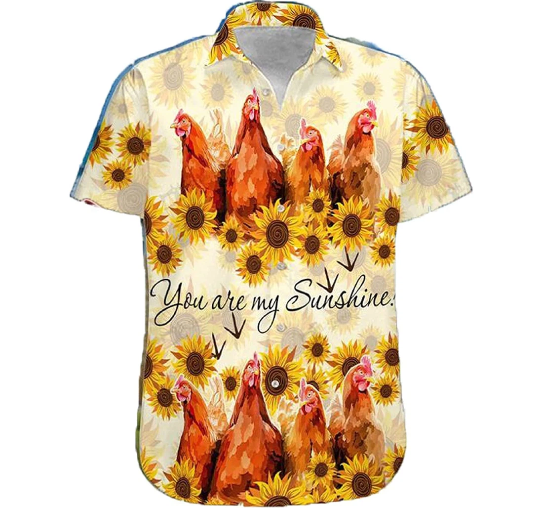 Rooster & Sunflower - You Are My Sunshine Rooster Lover White Hawaiian Shirt, Button Up Aloha Shirt For Men, Women