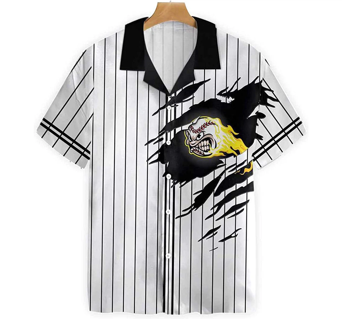 Baseball Crack Fire Gift Baseball Player White Hawaiian Shirt, Button Up Aloha Shirt For Men, Women