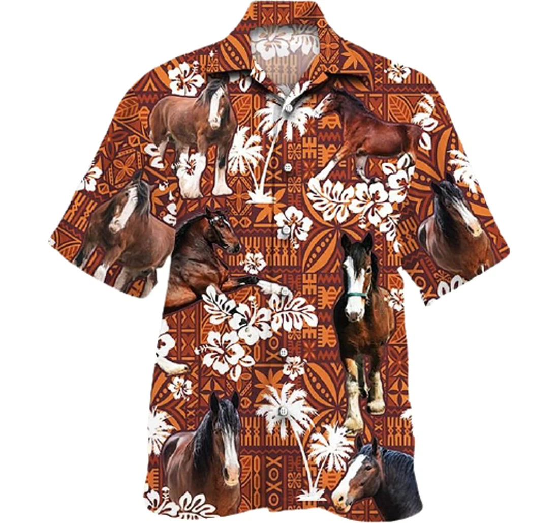 Clydesdale Horse Blue Tribal Pattern Gifts And Hawaiian Shirt, Button Up Aloha Shirt For Men, Women