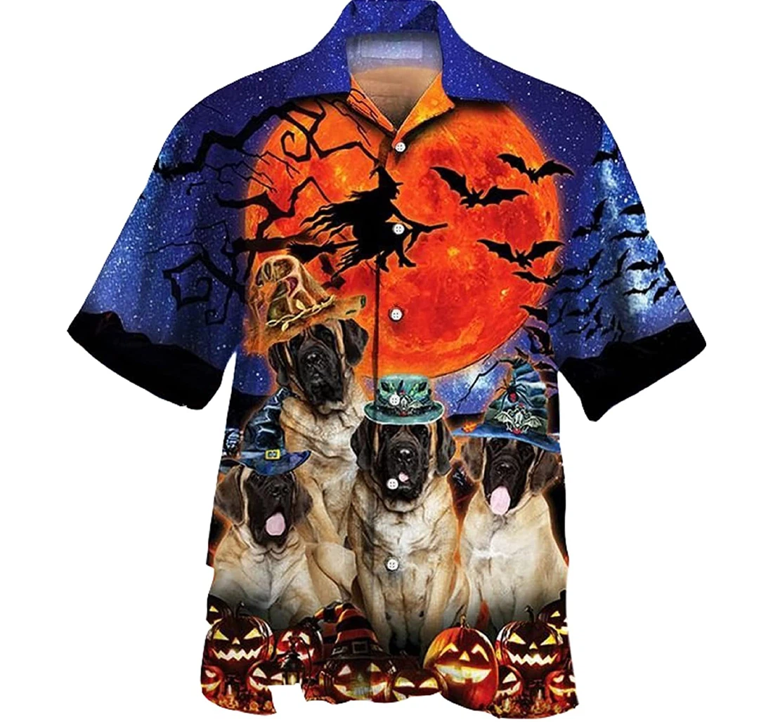 Witch Moon Red English Mastiff Dog Lovers Halloween Night Gifts And Hawaiian Shirt, Button Up Aloha Shirt For Men, Women