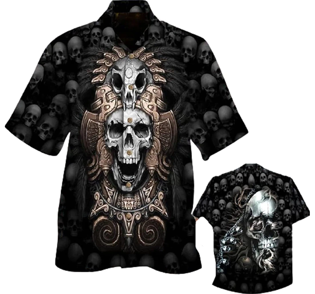 Skull Gothic Gifts And White Hawaiian Shirt, Button Up Aloha Shirt For Men, Women