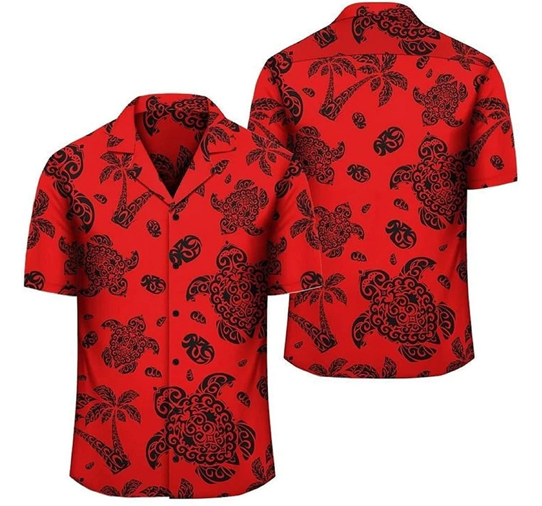 Polynesian Red And Turtle - Palm Tree Beach Gift And Hawaiian Shirt, Button Up Aloha Shirt For Men, Women