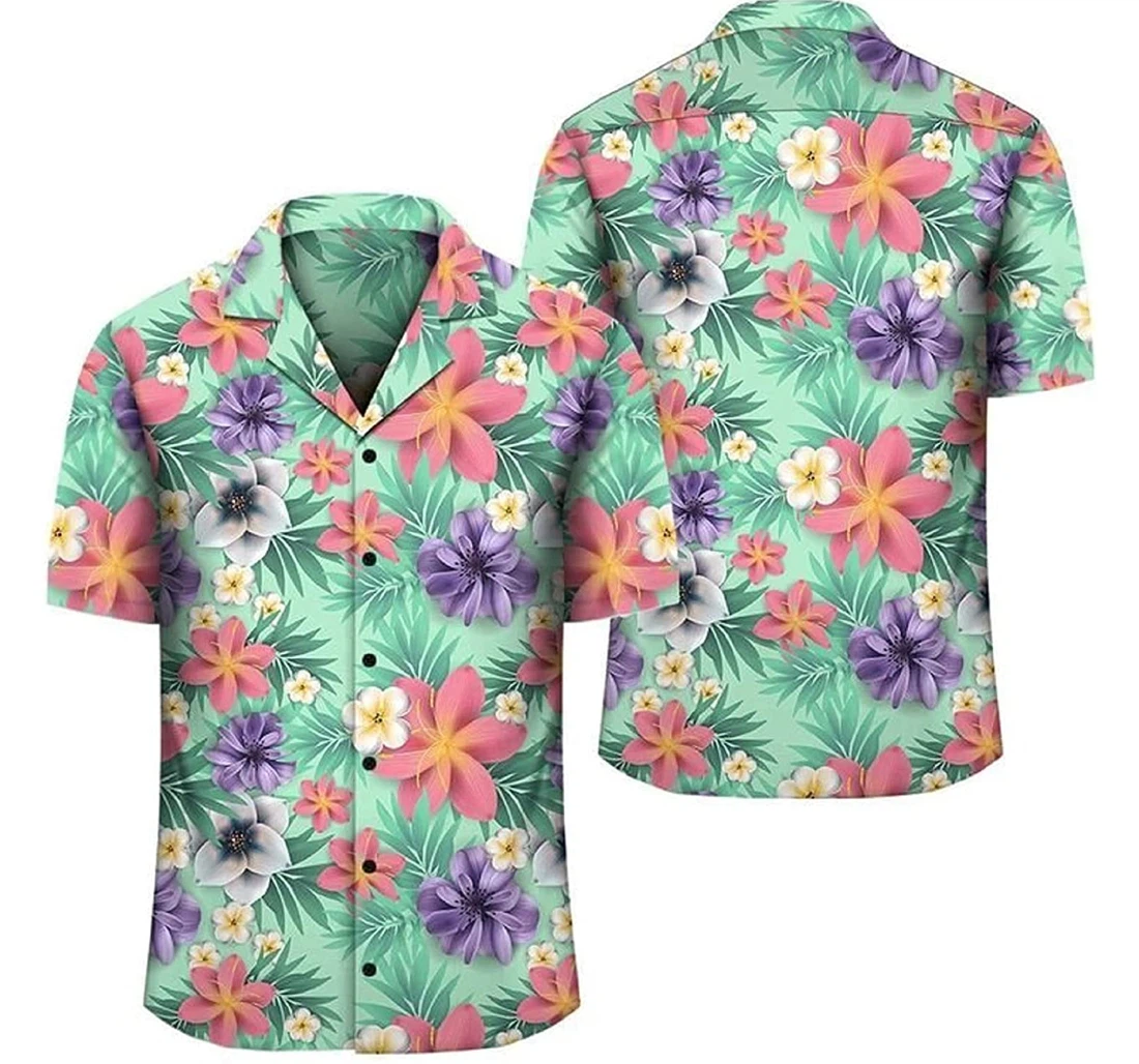 Flower, Blossom Cluster Pattern Leaf White Hawaiian Shirt, Button Up Aloha Shirt For Men, Women