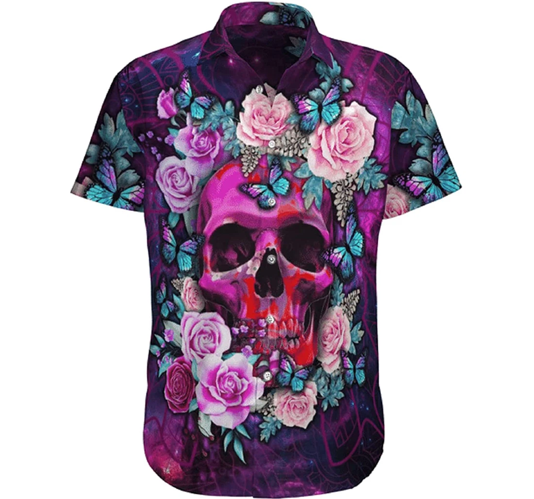 Sugar Skull And Us7 Gift And White Hawaiian Shirt, Button Up Aloha Shirt For Men, Women