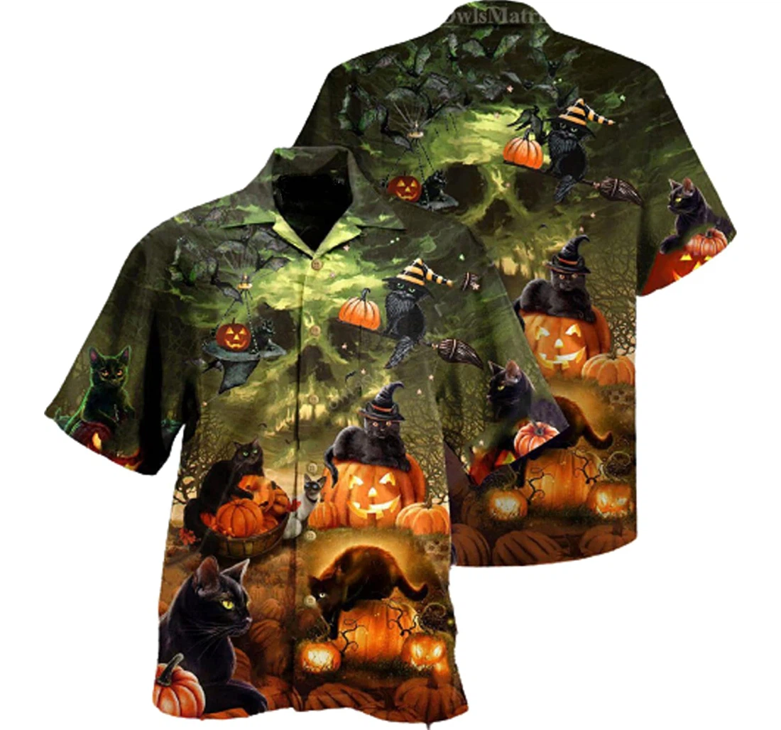 Halloween Black Cat My Luck Be Yours On Halloween Gifts And Hawaiian Shirt, Button Up Aloha Shirt For Men, Women