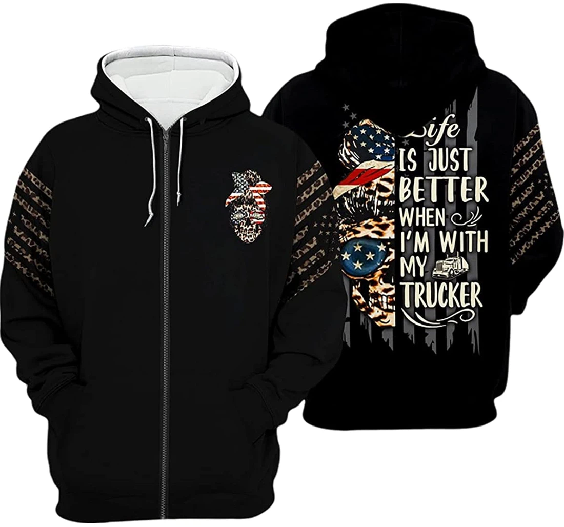 Personalized Us Truck Driver Life Is Just Better When I'm With My Trucker - 3D Printed Pullover Hoodie
