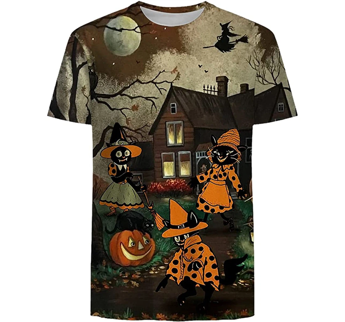 Cat Halloween Witch House - 3D Printed Pullover Hoodie