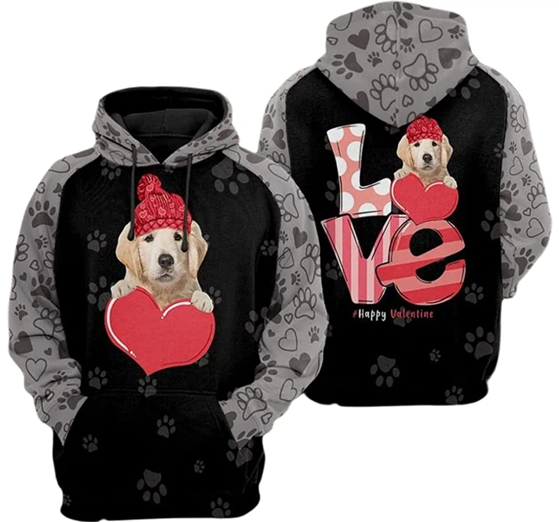 Golden Retriever Happy Valentine Love - 3D Printed Pullover Hoodie