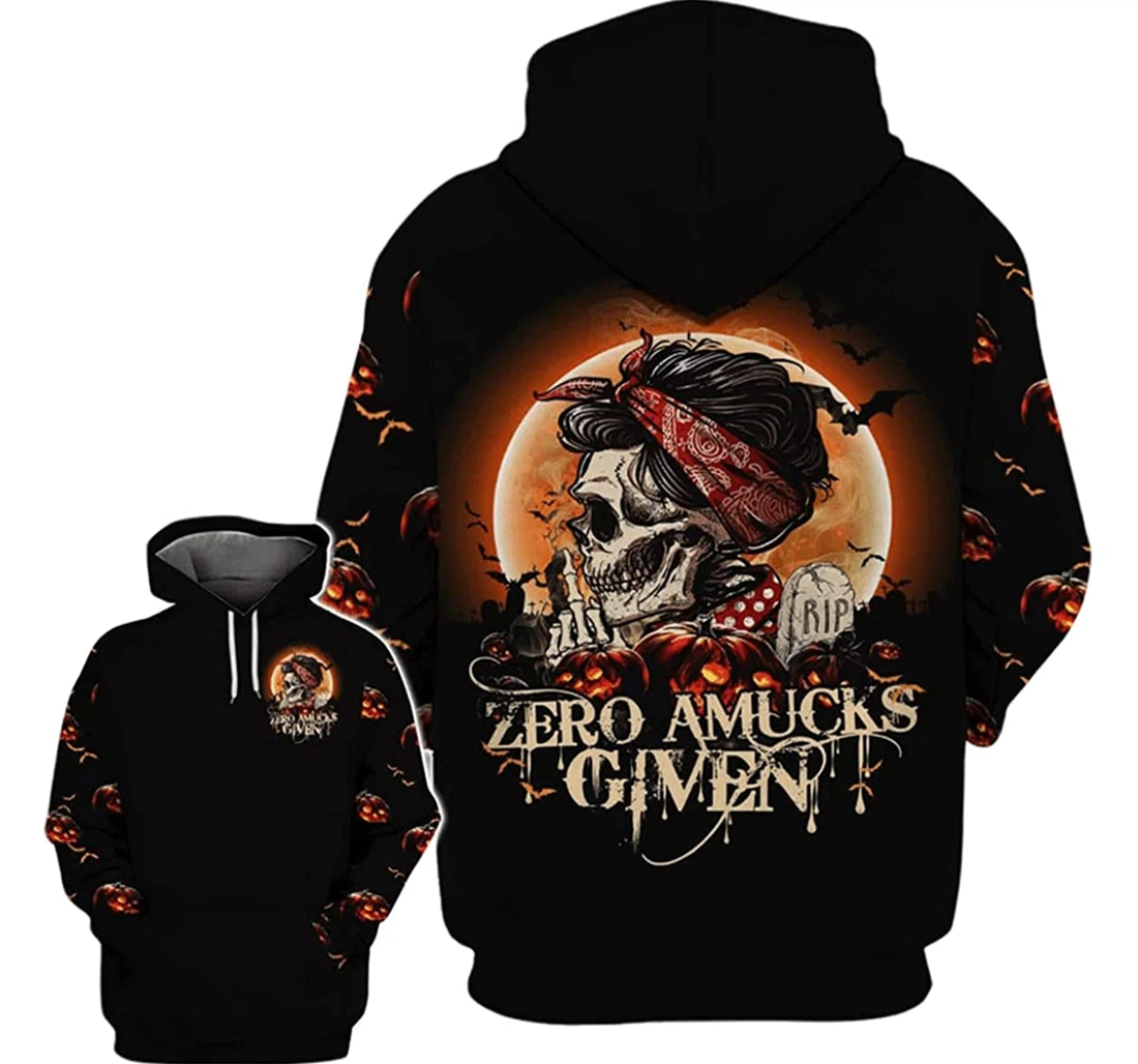 Halloween Skull Zero Amucks Given Pumpkin Pattern - 3D Printed Pullover Hoodie