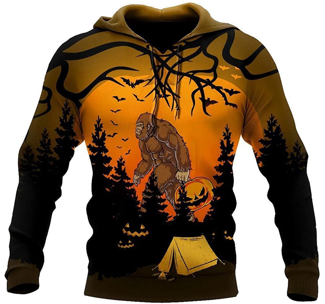 Halloween Camping Bigfoot Awesome Night Forest Art - 3D Printed Pullover Hoodie