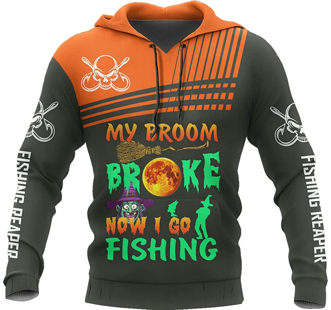 Fishing Broom Halloween - 3D Printed Pullover Hoodie