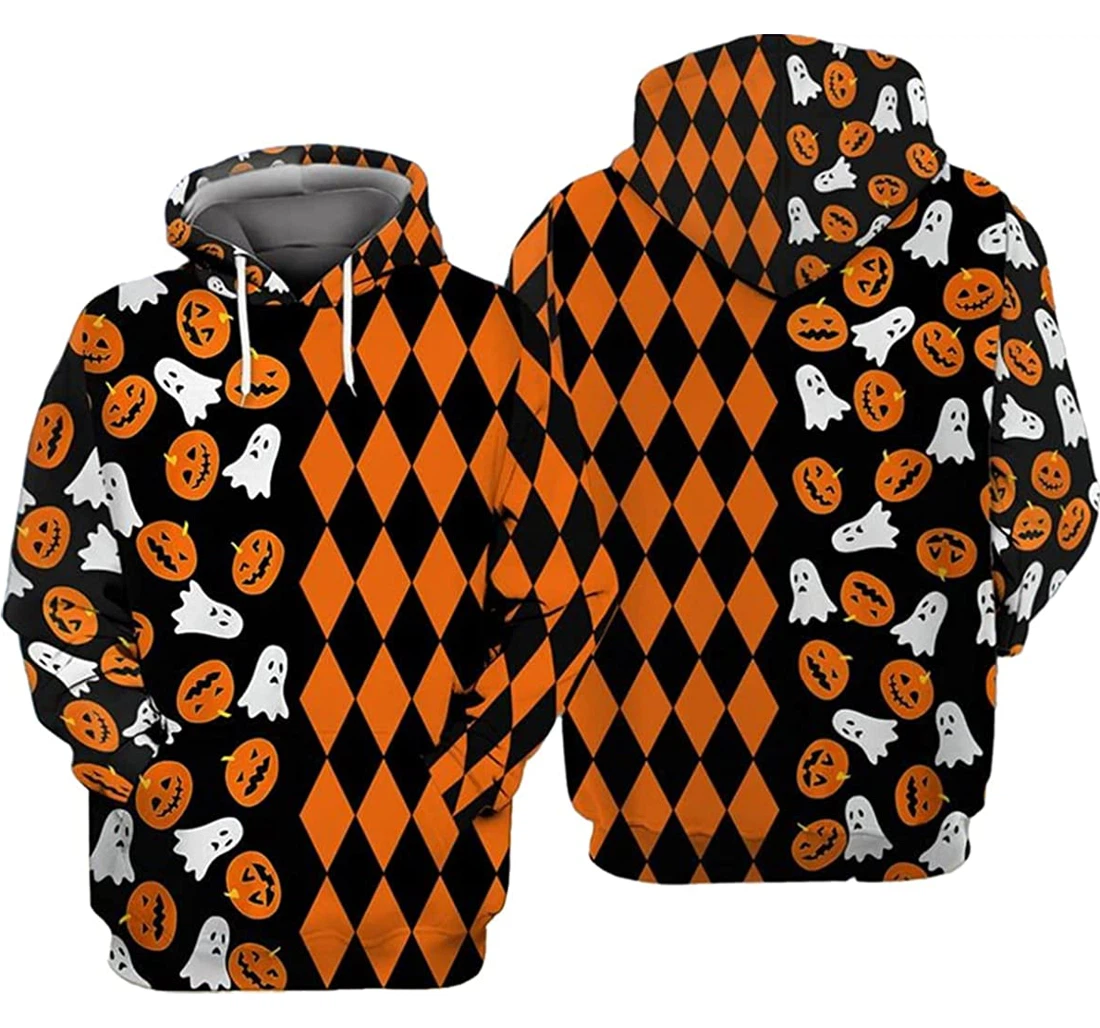 Halloween Pumpkin & Ghost Pattern - 3D Printed Pullover Hoodie