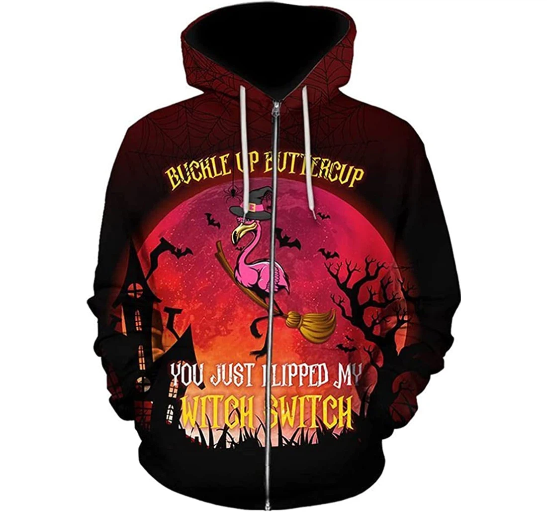 Flamingo Halloween Witch Buckle Up Buttercup - 3D Printed Pullover Hoodie