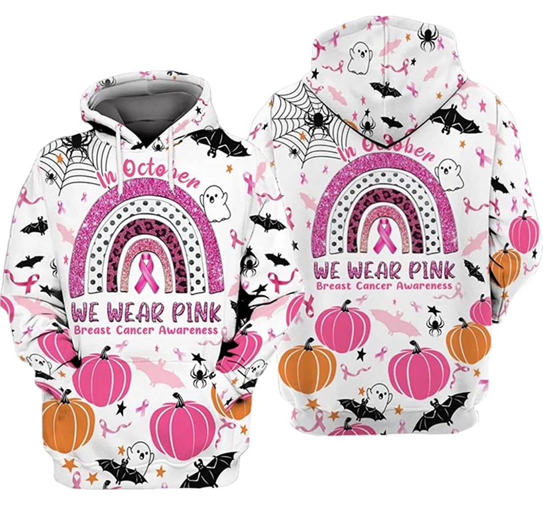 Halloween Breast Cancer Glitter Leopard Rainbow Ghost We Wear Pink - 3D Printed Pullover Hoodie