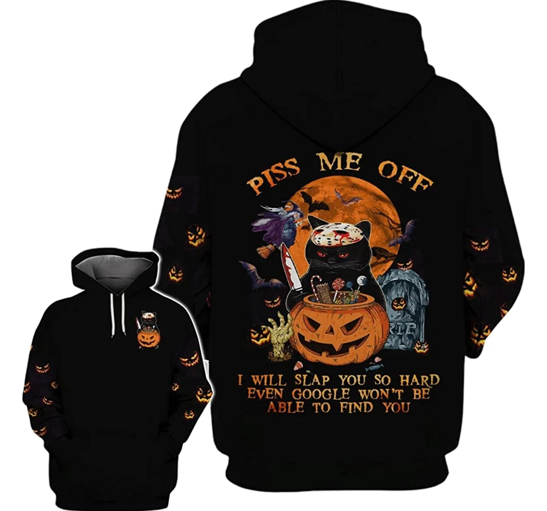 Halloween Cat Piss Me Off I Will Slap You - 3D Printed Pullover Hoodie