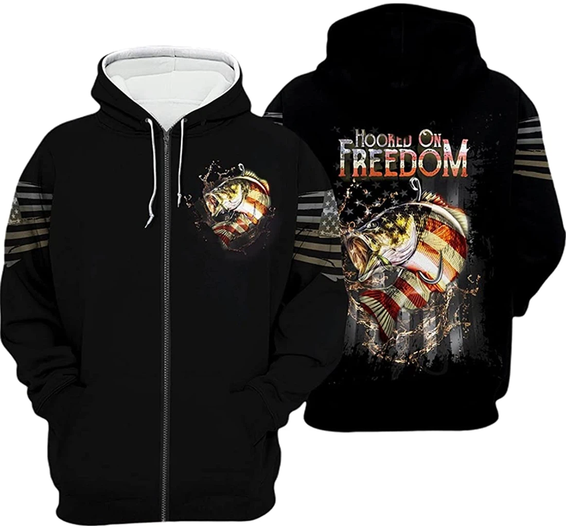 Us Independence Day Fishing Hooked On American Freedom - 3D Printed Pullover Hoodie