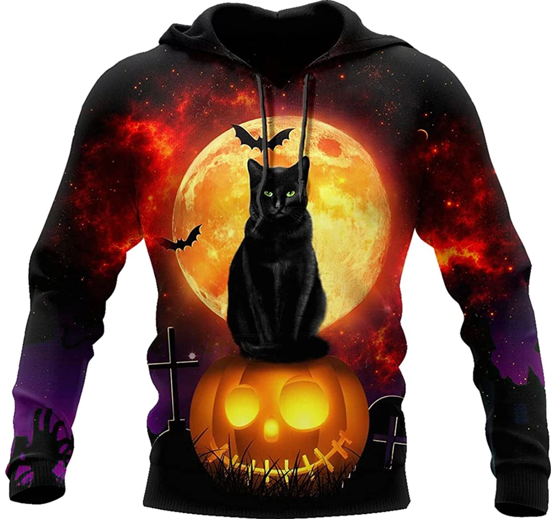 Halloween Cat Pumpkin Night Art - 3D Printed Pullover Hoodie