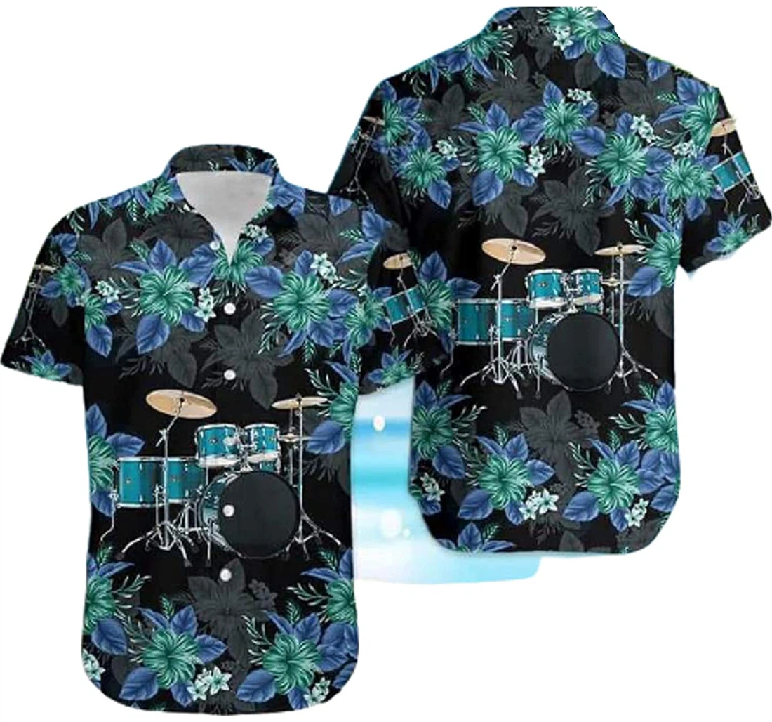 Blue Drum Black Hibiscus Gifts And Hawaiian Shirt, Button Up Aloha Shirt For Men, Women